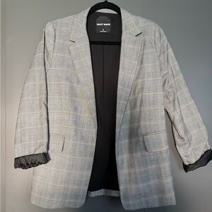 Trendy Gray Plaid Blazer for Women